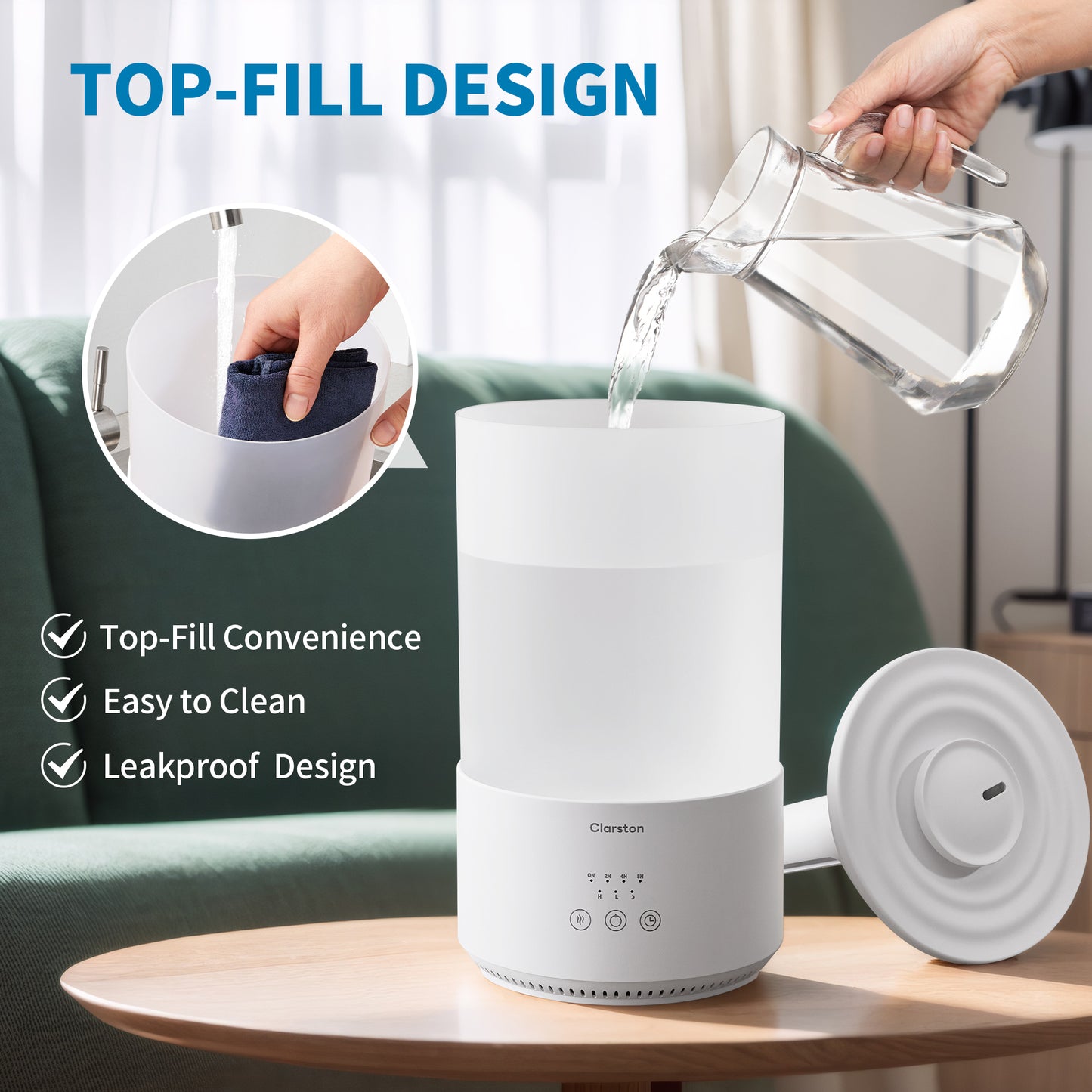 Clarston 4L Cool Mist Humidifiers for Home, Auto Shut-off, 40H Runtime