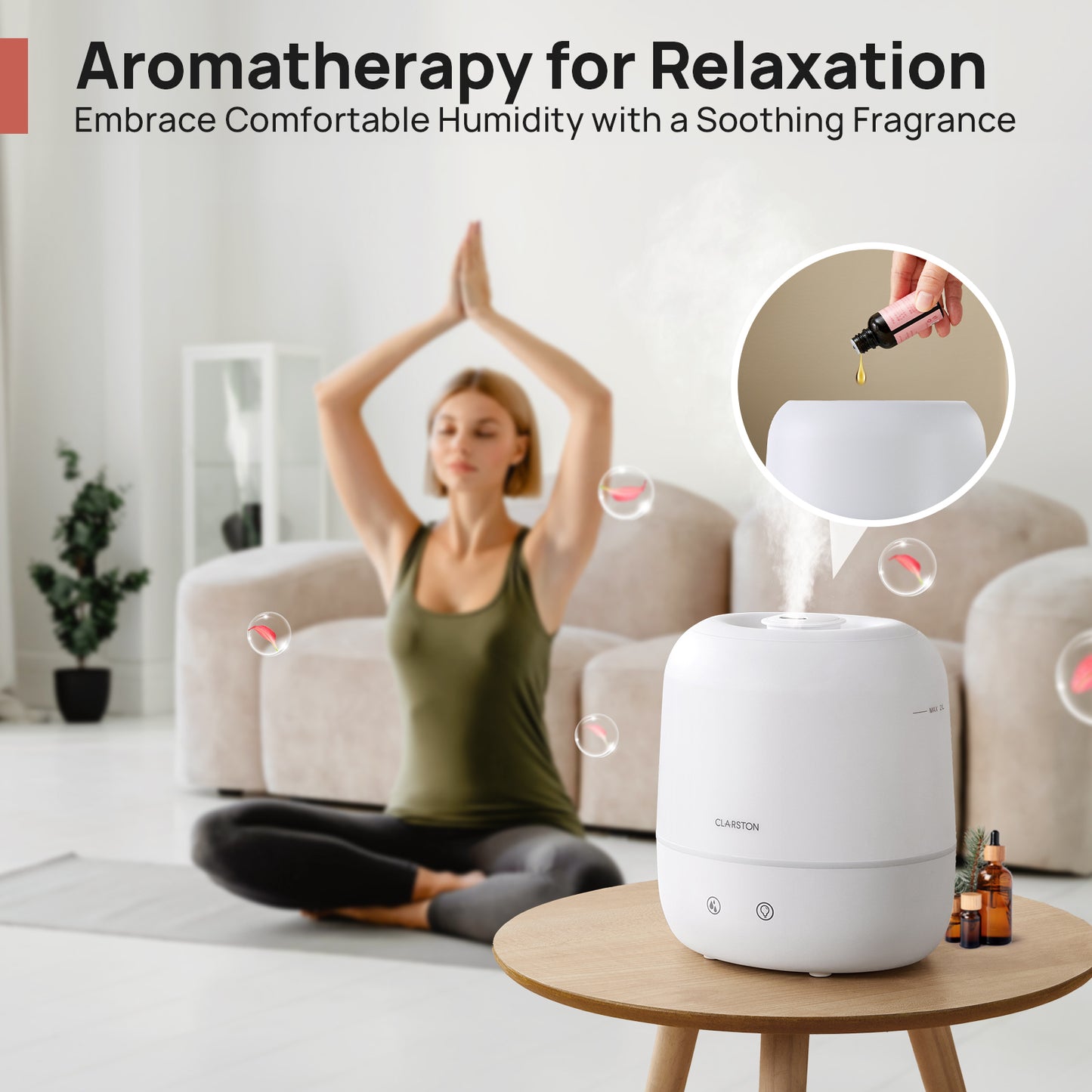 Clarston 2L Cool Mist Humidifier for Bedroom with 360° Adjustable Nozzle