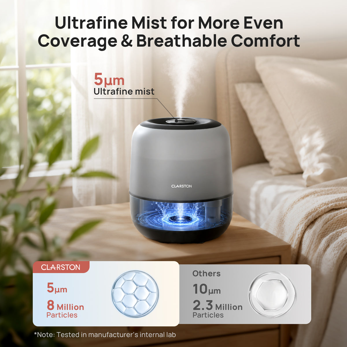 Clarston 2L Top Fill Humidifiers for Bedroom, 7-Color Light, Black