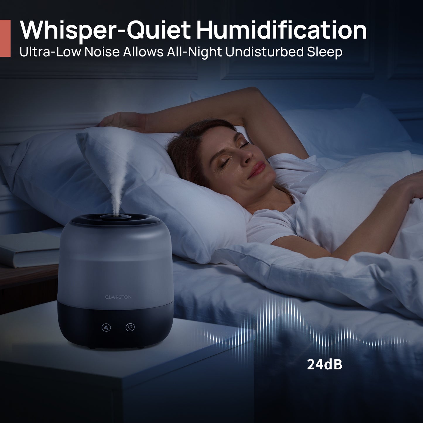 Clarston 2L Top Fill Humidifiers for Bedroom, 7-Color Light, Black
