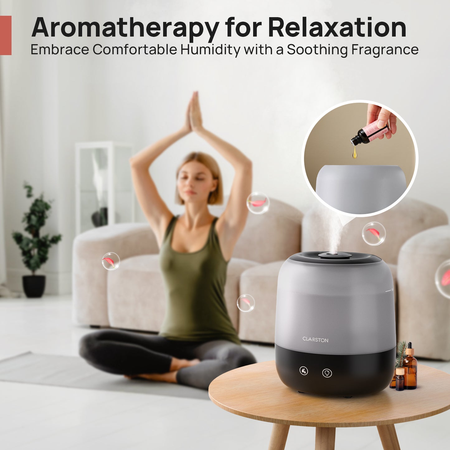 Clarston 2L Top Fill Humidifiers for Bedroom, 7-Color Light, Black