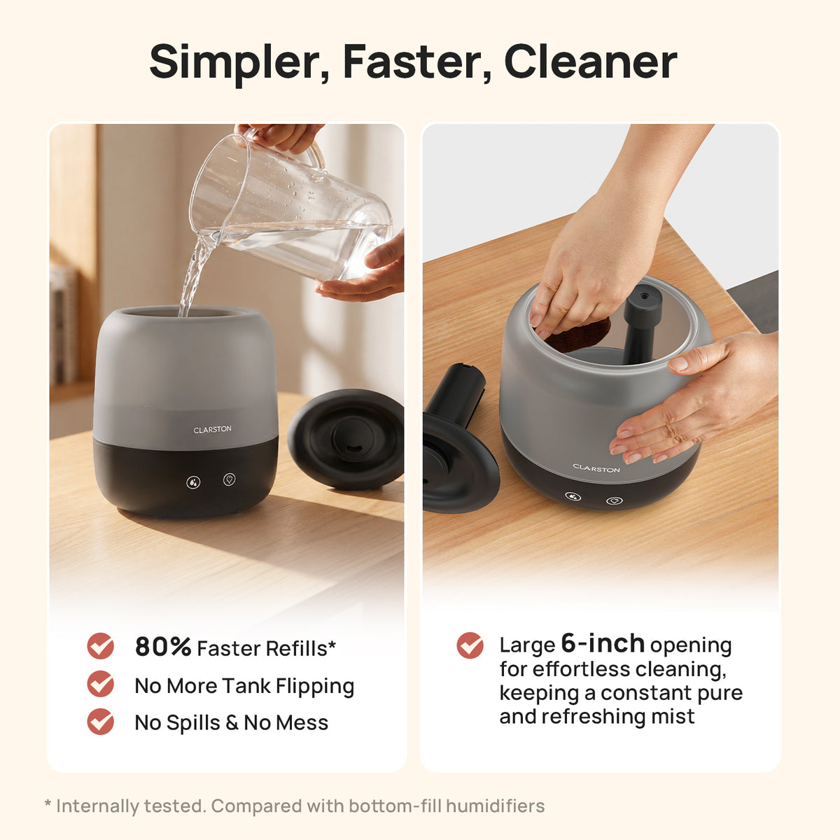 Clarston 2L Top Fill Humidifiers for Bedroom, 7-Color Light, Black