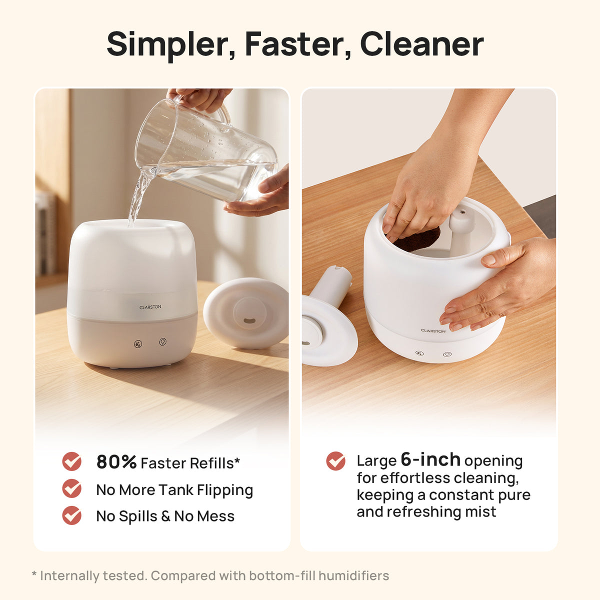 Clarston 2L Top Fill Humidifiers for Bedroom, Brightness Control